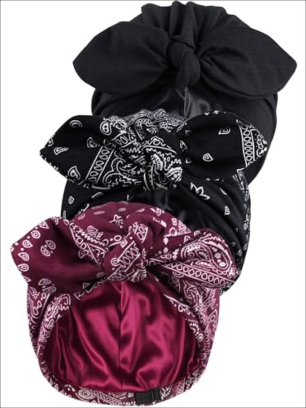 Satin Lined Pre-Tied Bowknot Chemo Turban Beanie Headwear Sleep Cap